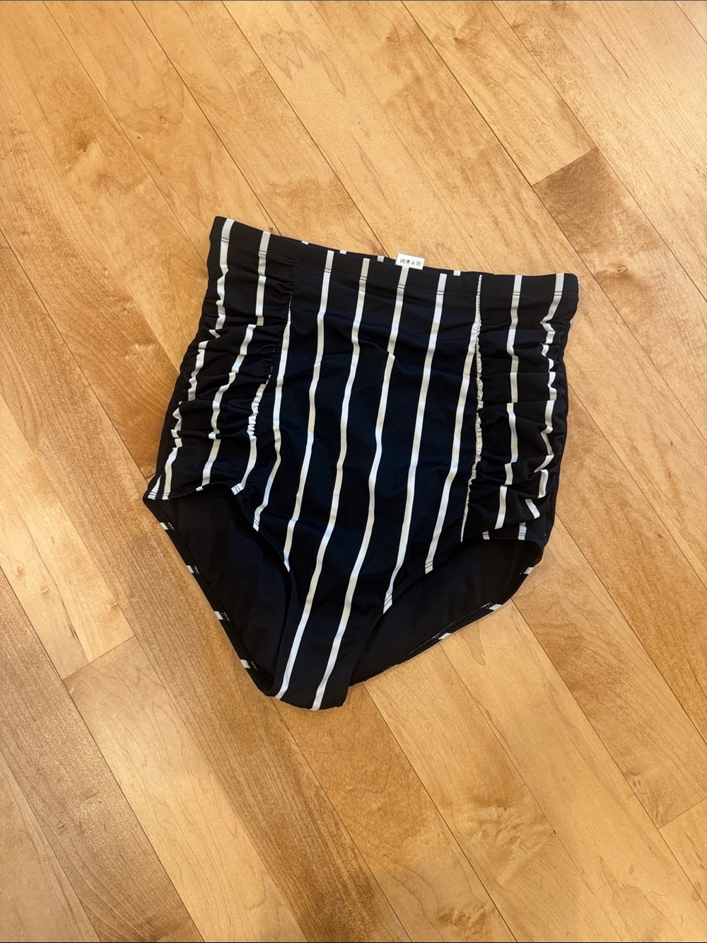 High-Waist Black & White Stripe Bikini Bottom - Women Swim